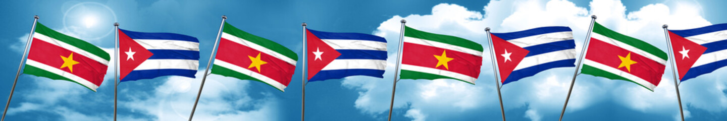 Suriname flag with cuba flag, 3D rendering