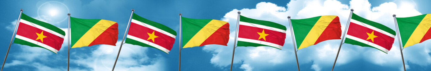 Suriname flag with congo flag, 3D rendering