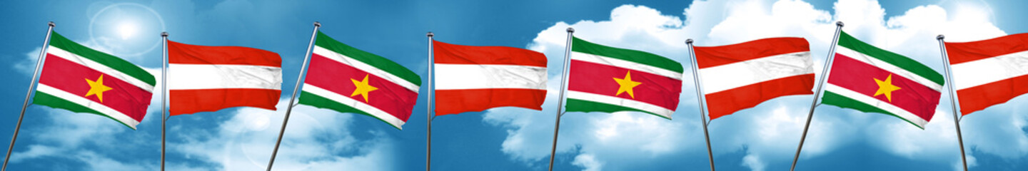 Suriname flag with Austria flag, 3D rendering