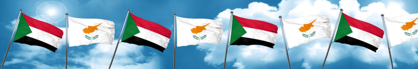 Sudan flag with Cyprus flag, 3D rendering