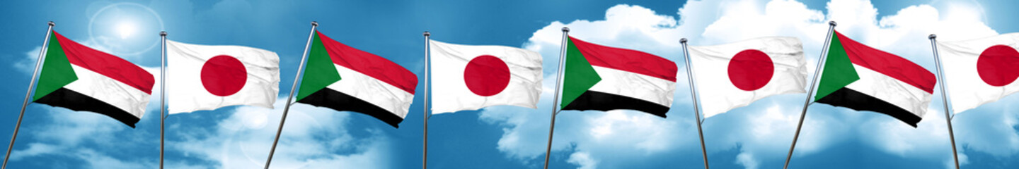 Sudan flag with Japan flag, 3D rendering