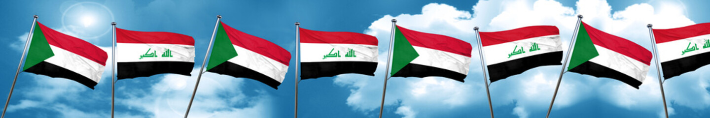 Sudan flag with Iraq flag, 3D rendering