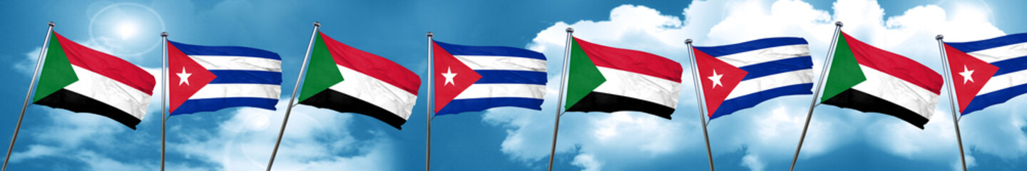 Sudan flag with cuba flag, 3D rendering