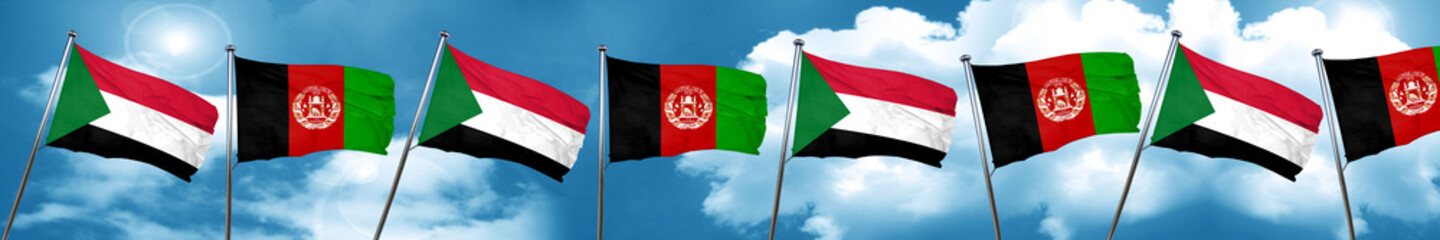 Sudan flag with afghanistan flag, 3D rendering
