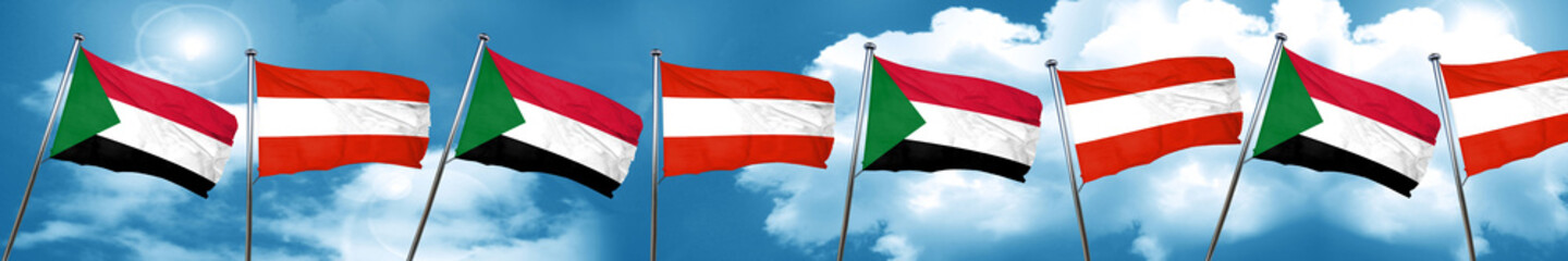 Sudan flag with Austria flag, 3D rendering