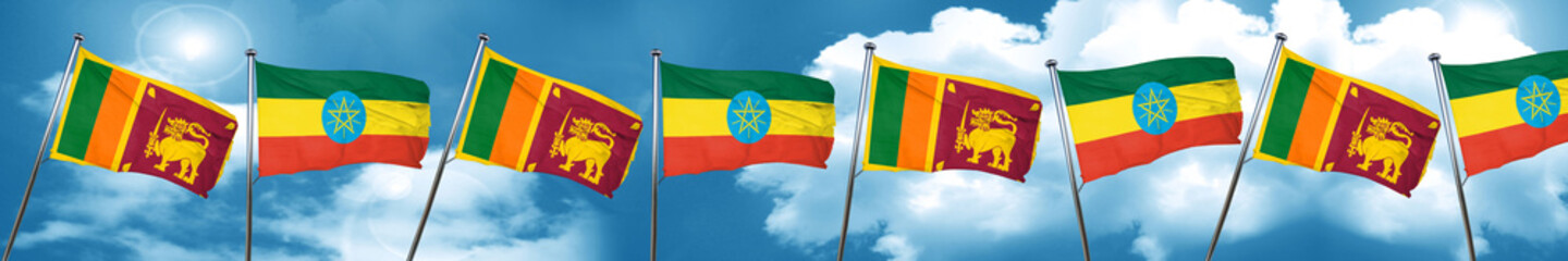 Sri lanka flag with Ethiopia flag, 3D rendering