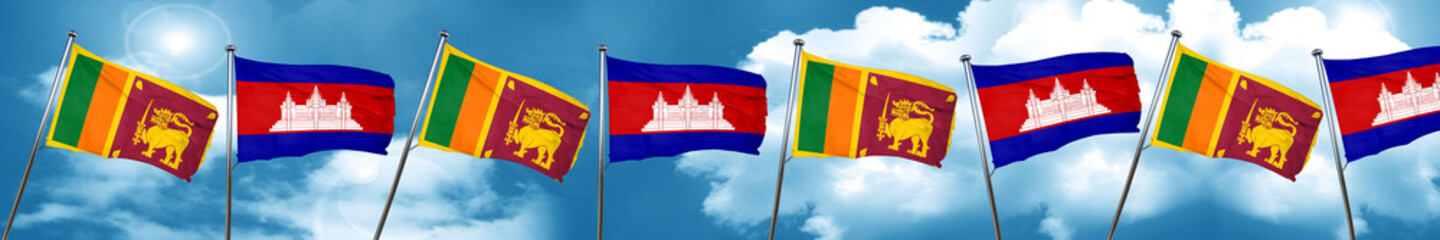 Sri lanka flag with Cambodia flag, 3D rendering