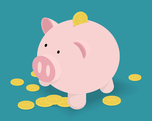 Piggy Bank and golden coins. Illustration.
