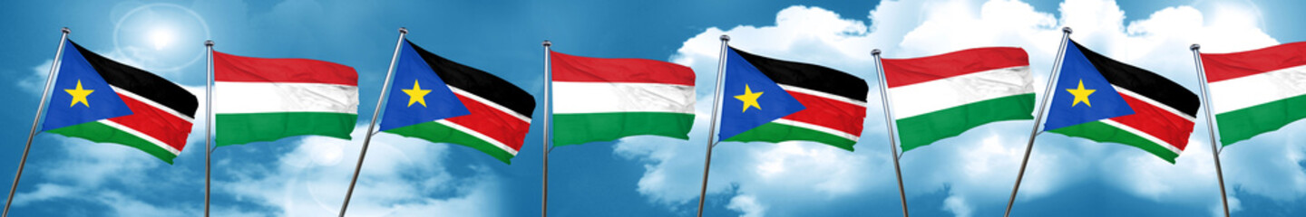 Fototapeta na wymiar south sudan flag with Hungary flag, 3D rendering