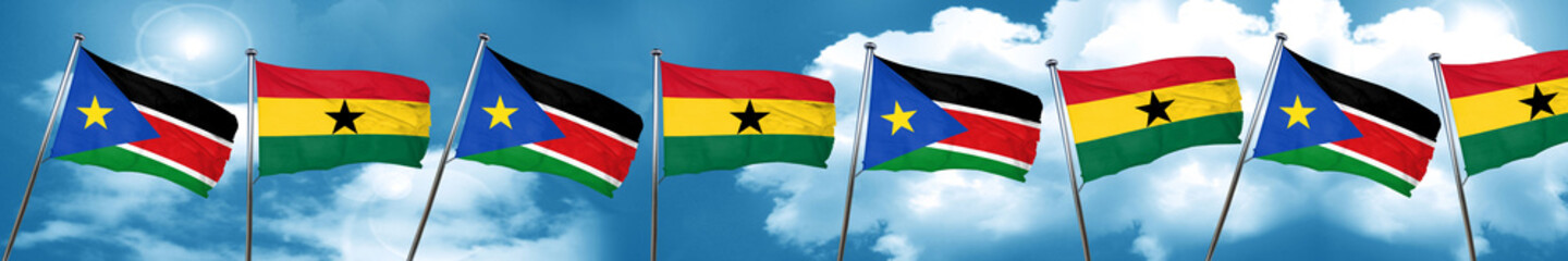 south sudan flag with Ghana flag, 3D rendering