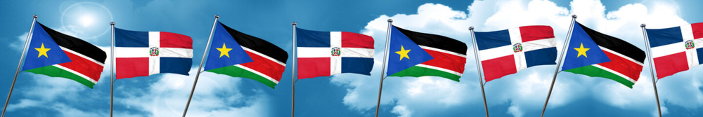 south sudan flag with Dominican Republic flag, 3D rendering