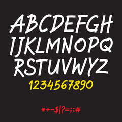 White vector alphabet written with a pen on tablet.