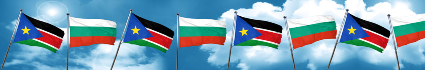 south sudan flag with Bulgaria flag, 3D rendering