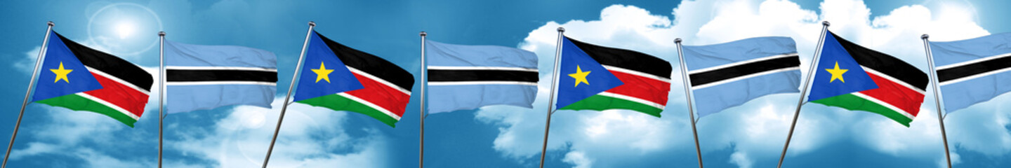 south sudan flag with Botswana flag, 3D rendering