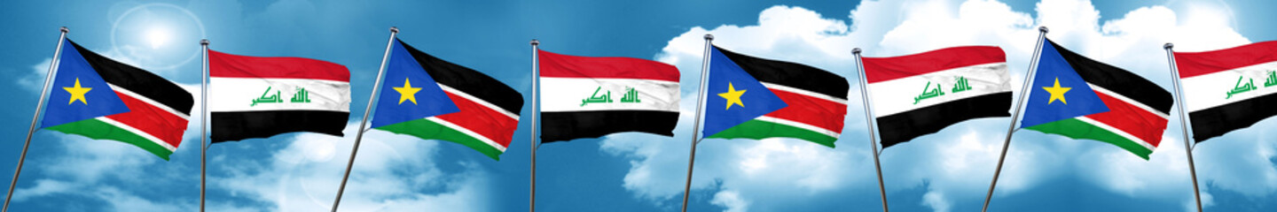 south sudan flag with Iraq flag, 3D rendering