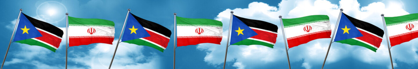 Fototapeta na wymiar south sudan flag with Iran flag, 3D rendering