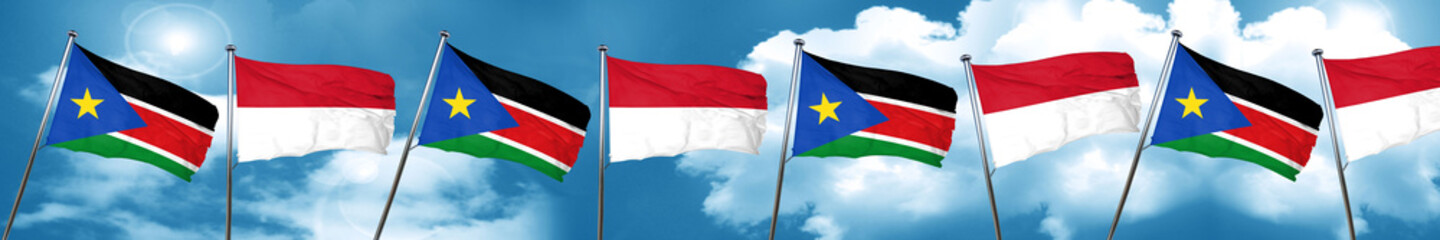 south sudan flag with Indonesia flag, 3D rendering