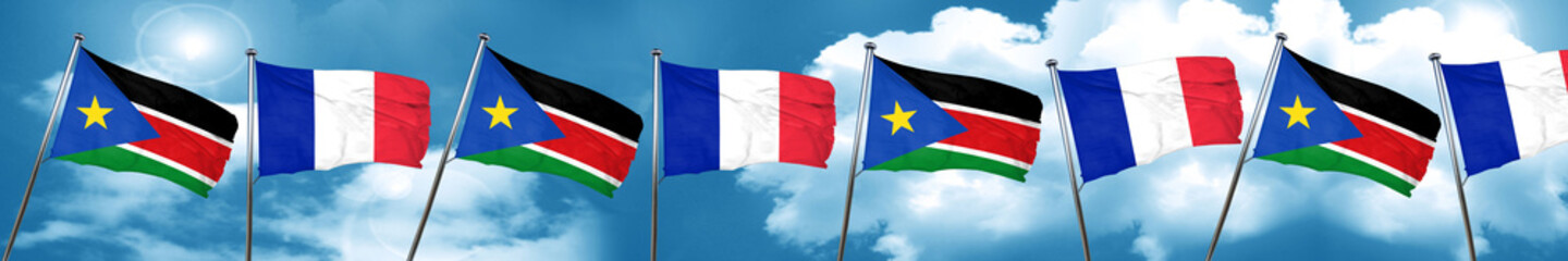 south sudan flag with France flag, 3D rendering