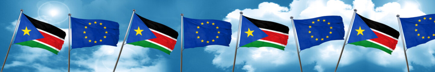 south sudan flag with european union flag, 3D rendering