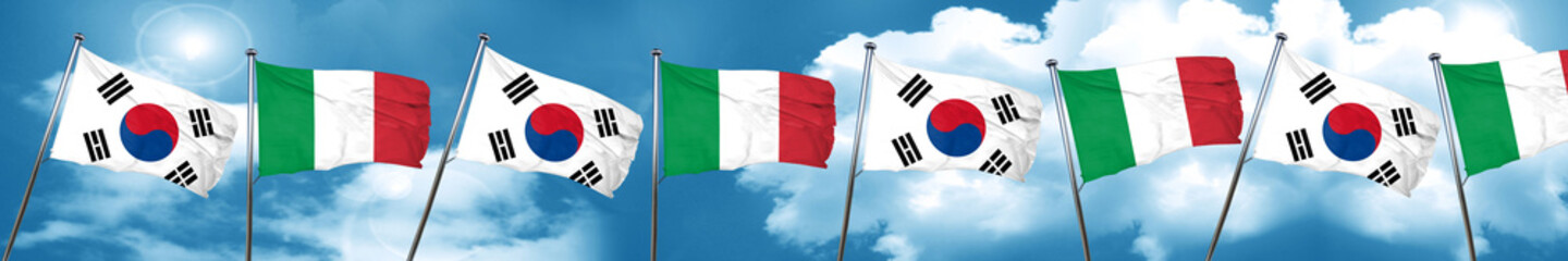 South korea flag with Italy flag, 3D rendering