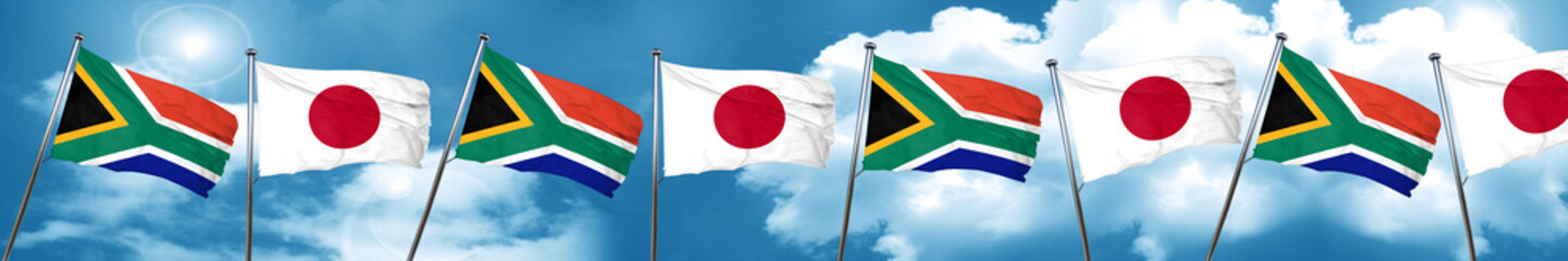 South africa flag with Japan flag, 3D rendering