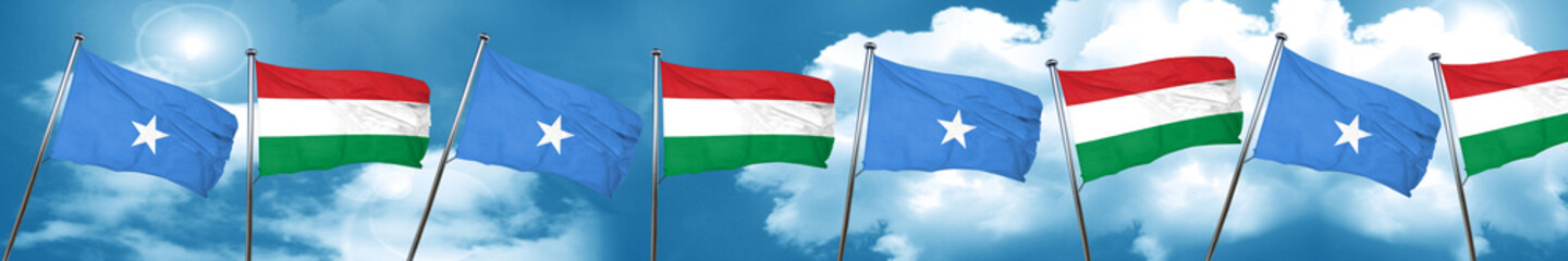 Somalia flag with Hungary flag, 3D rendering