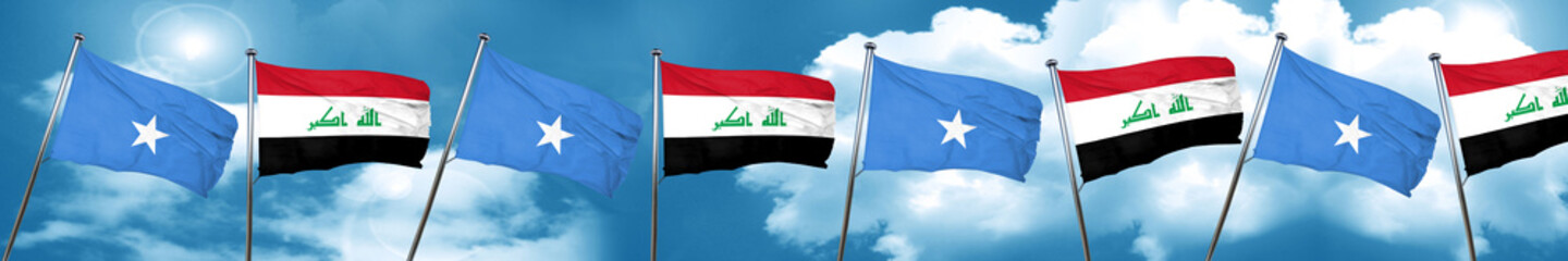 Somalia flag with Iraq flag, 3D rendering