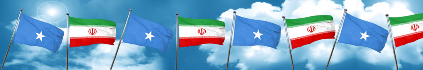 Somalia flag with Iran flag, 3D rendering