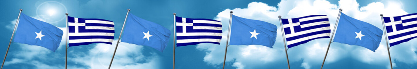 Somalia flag with Greece flag, 3D rendering