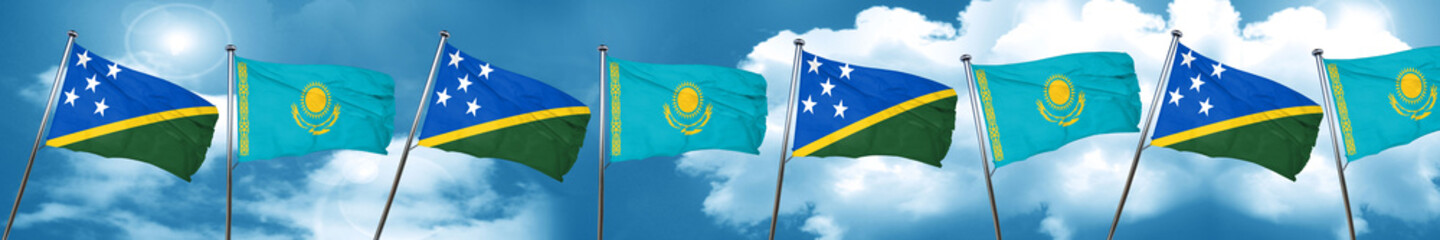 Solomon islands flag with Kazakhstan flag, 3D rendering