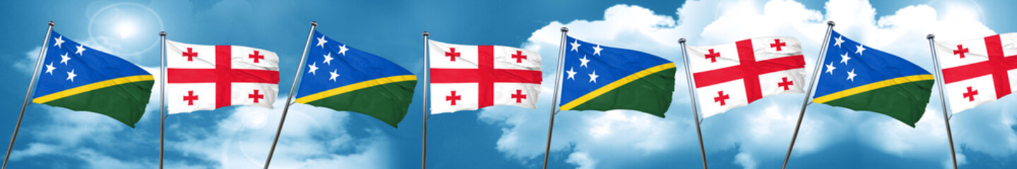 Solomon islands flag with Georgia flag, 3D rendering
