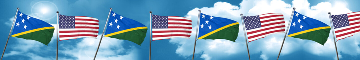 Solomon islands flag with American flag, 3D rendering