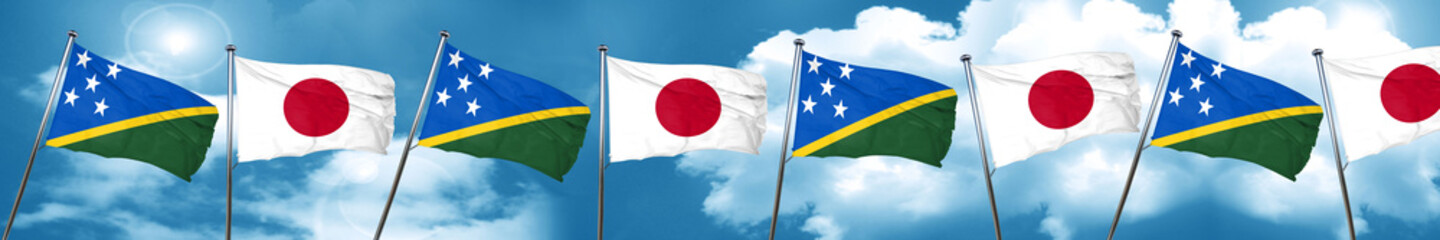 Solomon islands flag with Japan flag, 3D rendering