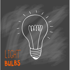 Light bulbs icon. Concept of big ideas inspiration, innovation, invention, effective thinking. CFL lamp.  Isolated. Vector illustration.  Idea symbol. Vector. sketch. Sign. On chalck background