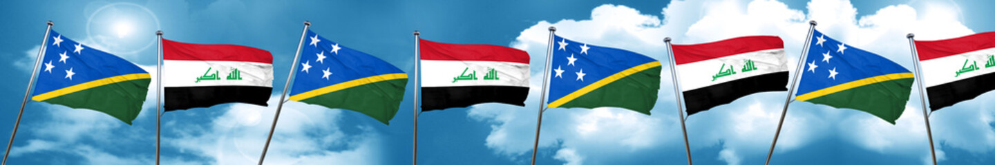 Solomon islands flag with Iraq flag, 3D rendering