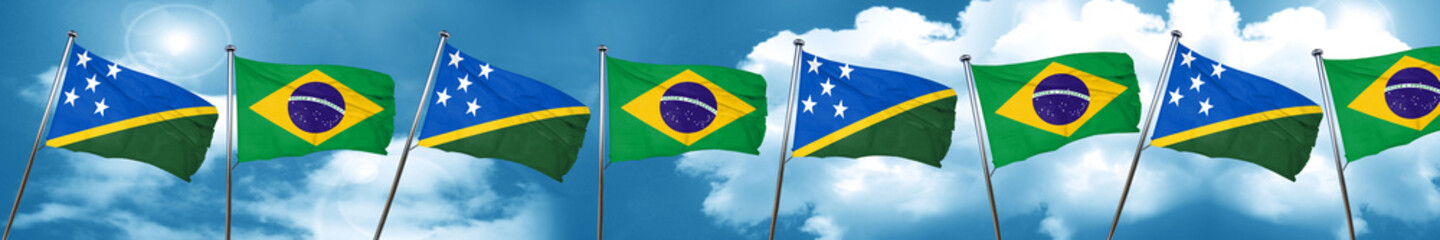 Solomon islands flag with Brazil flag, 3D rendering
