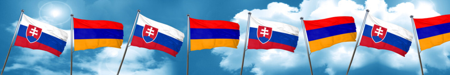 Slovakia flag with Armenia flag, 3D rendering