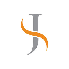 initial letter logo with swoosh grey orange