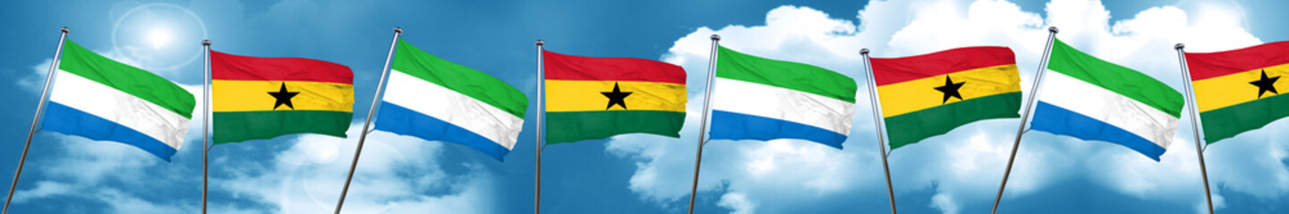Sierra Leone flag with Ghana flag, 3D rendering