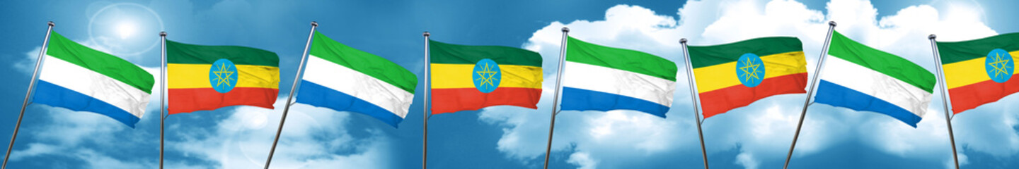 Sierra Leone flag with Ethiopia flag, 3D rendering