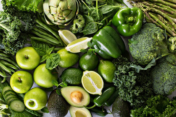 Fototapeta Variety of green vegetables and fruits obraz