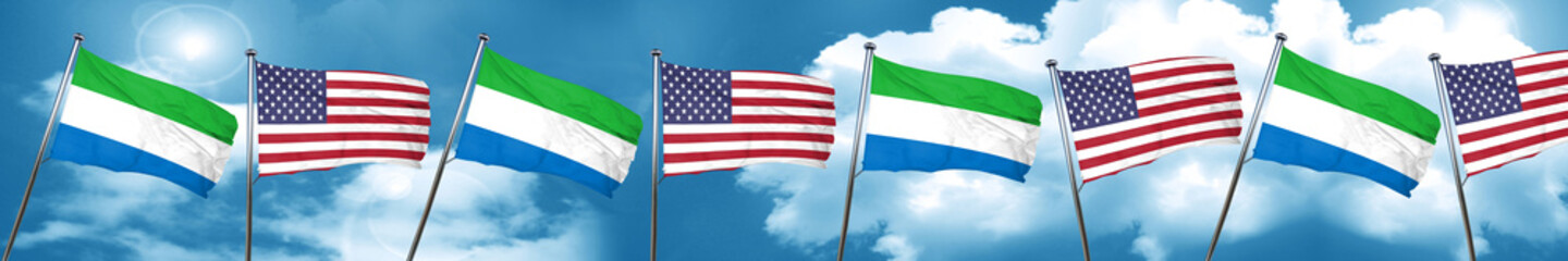 Sierra Leone flag with American flag, 3D rendering