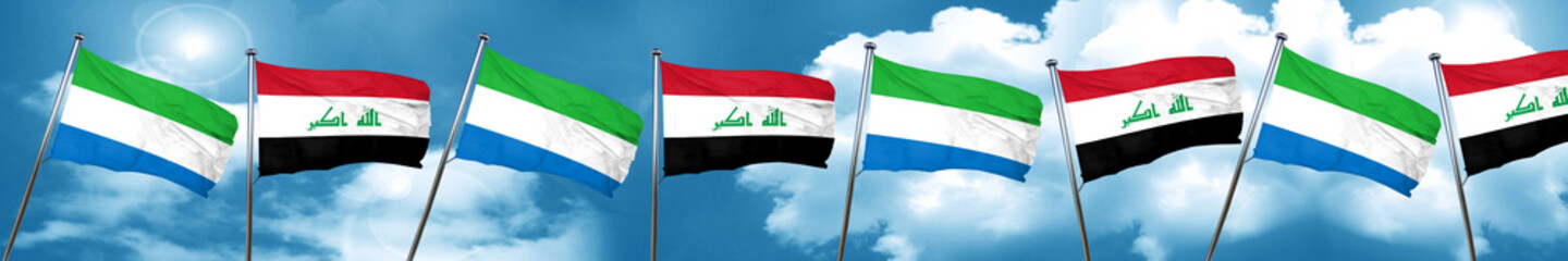 Sierra Leone flag with Iraq flag, 3D rendering