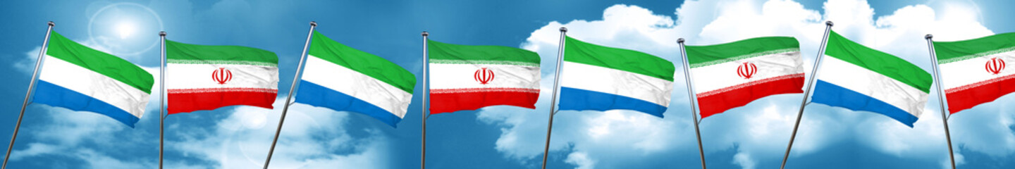 Sierra Leone flag with Iran flag, 3D rendering