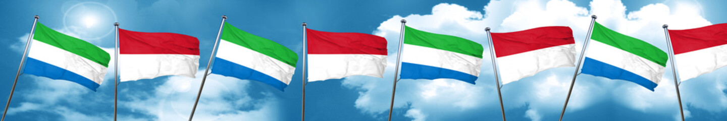 Sierra Leone flag with Indonesia flag, 3D rendering