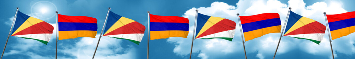 seychelles flag with Armenia flag, 3D rendering