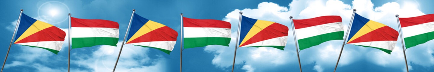 seychelles flag with Hungary flag, 3D rendering