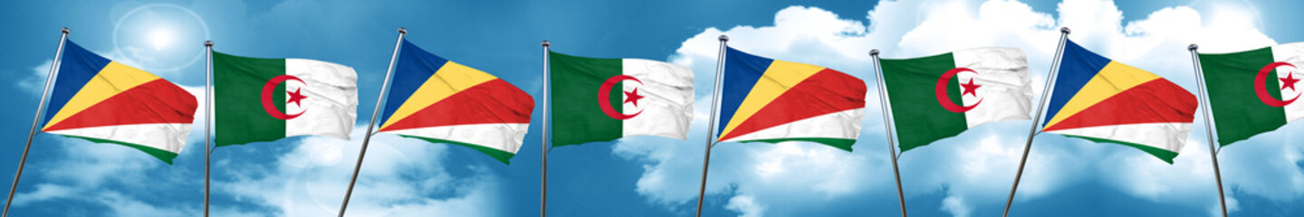 seychelles flag with Algeria flag, 3D rendering
