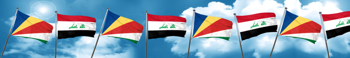 Fototapeta na wymiar seychelles flag with Iraq flag, 3D rendering