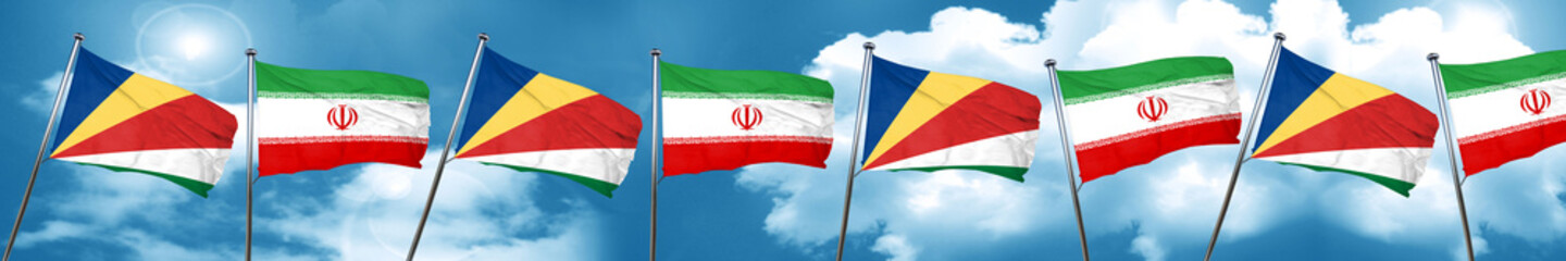 seychelles flag with Iran flag, 3D rendering